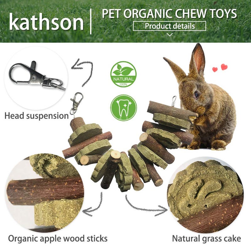 kathson 2PCS Bunny Chew Toys for Teeth Grinding, Chinchilla Treats Organic Bamboo Sticks Natural Fruitwood Branches for Rabbits Guinea Pigs Hamsters (Fruitwood Sticks+Alfalfa Cakes) - Image 2